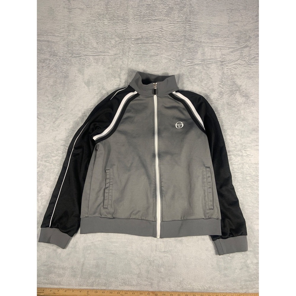 Sergio Tacchini Men's Full Zip Track Jacket Gray Black Polyester Size L Used